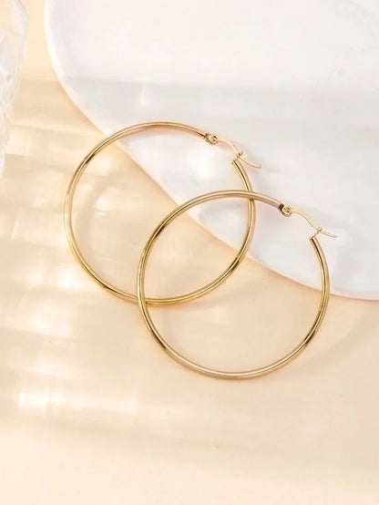 1 Pair Y2k Lady Artistic Solid Color Stainless Steel Hoop Earrings