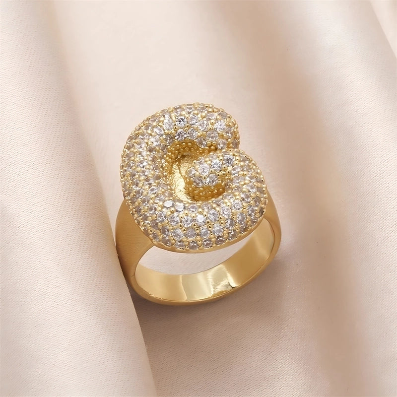 Copper Inlay Letter Zircon Open Rings