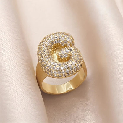 Copper Inlay Letter Zircon Open Rings