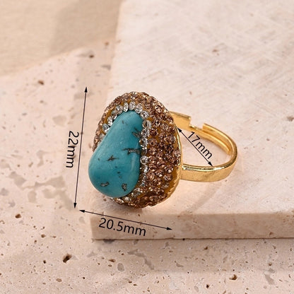 Casual Glam Vacation Irregular Round Oval Amethyst Copper Lapis Lazuli 18K Gold Plated Imitation Pearl Rhinestones Clay Adjustable Ring In Bulk