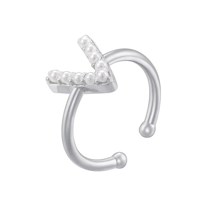 Copper 18K Gold Plated Plating Inlay Letter Artificial Pearls Open Rings