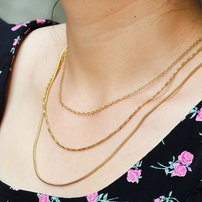 Hip-Hop Hawaiian Tropical Solid Color 304 Stainless Steel Three Layer Necklace