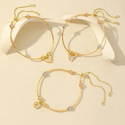 Casual Elegant Commute Moon Heart Shape Butterfly Copper Imitation Pearl Zircon 18K Gold Plated Inlay Bracelets