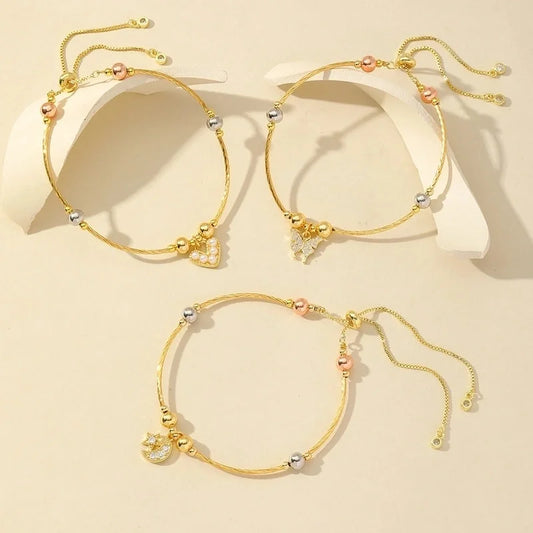 Casual Elegant Commute Moon Heart Shape Butterfly Copper Imitation Pearl Zircon 18K Gold Plated Inlay Bracelets