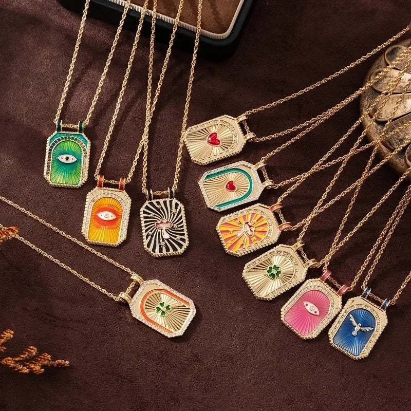 Copper Gold Plated Enamel Tarot Pendant Necklace