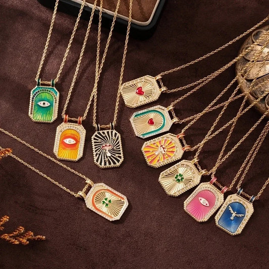 Copper Gold Plated Enamel Tarot Pendant Necklace
