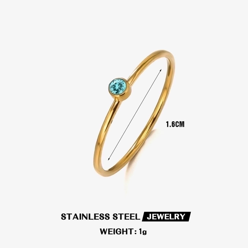 304 Stainless Steel 18K Gold Plated Minimalist Plating Inlay Round Rhinestones Birthstone Rings
