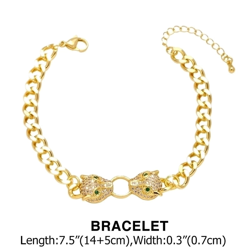 1 Piece Hip-hop Leopard Head Copper Plating Zircon 18k Gold Plated Unisex Bracelets Necklace