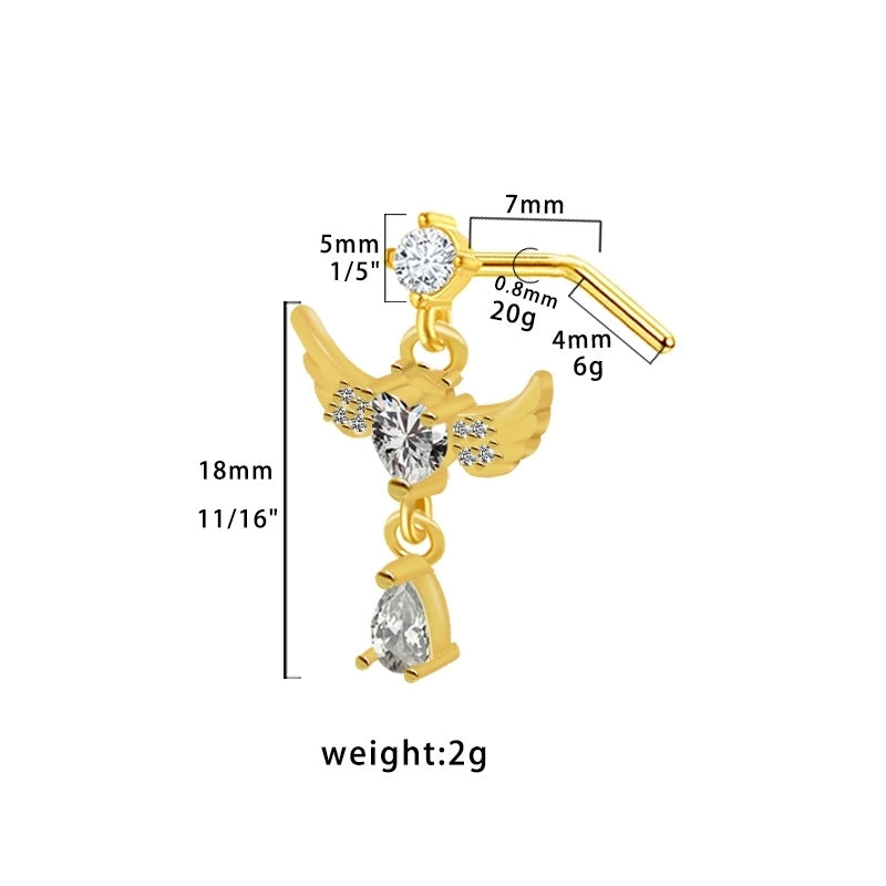 1 Piece Nose Rings & Studs Modern Style Minimalist Star Heart Shape Wings 316L Stainless Steel Copper Plating Inlay Rhinestones Zircon Gold Plated Nose Rings & Studs