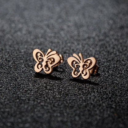 1 Pair Sweet Minimalist Artistic Heart Shape Butterfly Polishing 304 Stainless Steel 18K Gold Plated Ear Studs