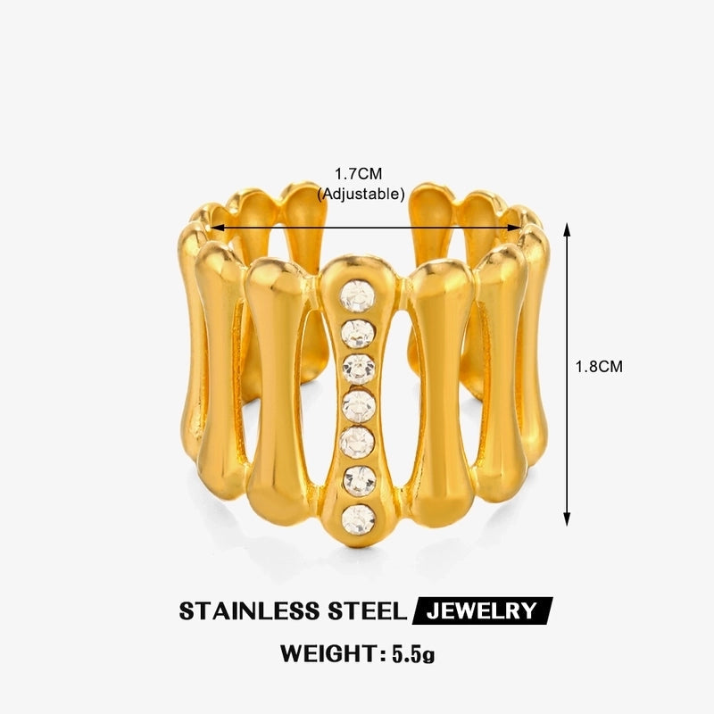 Minimalist Classic Style Round Eye 304 Stainless Steel Rhinestones 18K Gold Plated Plating Inlay Rings