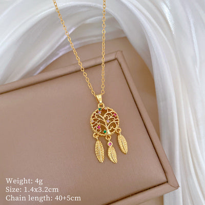Minimalist Geometric Titanium Steel Diamond Inlay Necklaces