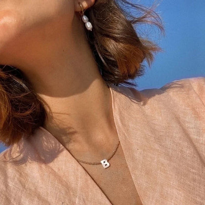 Minimalist Letter Stainless Steel Shell Beaded Plating Pendant Necklace