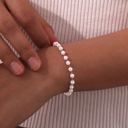 Vintage Style Minimalist Pearl 201 Stainless Steel Beaded Chain Bracelets In Bulk Stainless Steel Bracelets