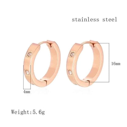 Micro-inlaid Zircon Stainless Steel Round Earrings