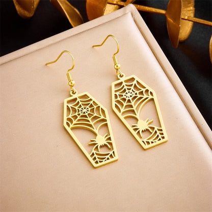 1 Pair Halloween Minimalist Spider Spider Web Plating Hollow Out 304 Stainless Steel No Inlaid 18K Gold Plated Drop Earrings