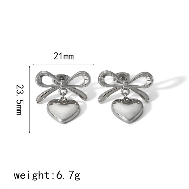 1 Pair Classic Style Heart Shape Polishing Epoxy Plating 304 Stainless Steel Drop Earrings