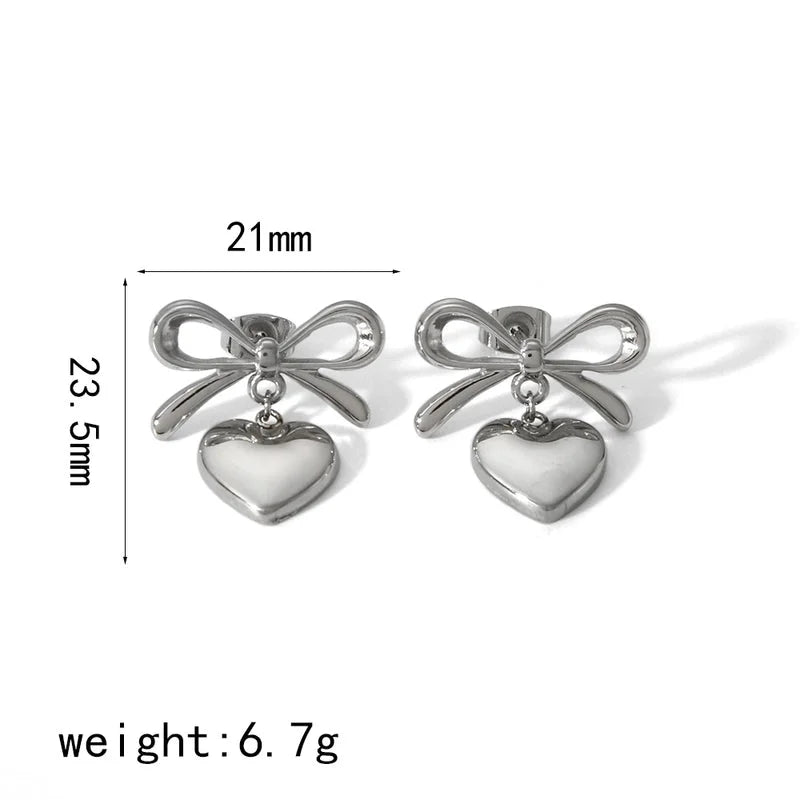 1 Pair Classic Style Heart Shape Polishing Epoxy Plating 304 Stainless Steel Drop Earrings