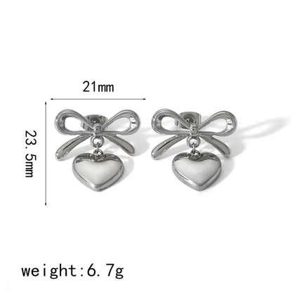 1 Pair Classic Style Heart Shape Polishing Epoxy Plating 304 Stainless Steel Drop Earrings