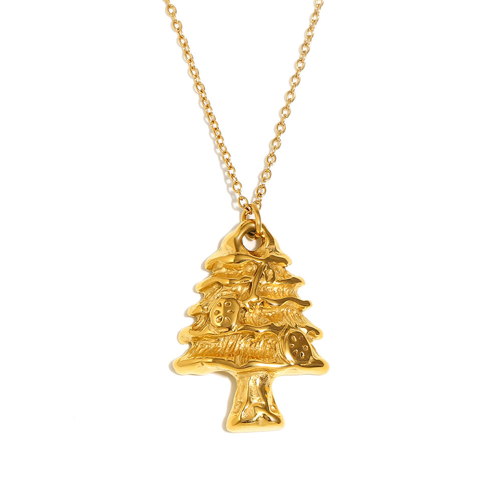 Fashionable And Exquisite High-end Pendant Stainless Steel Plated 18k Gold Niche Christmas Tree Pendant Necklace