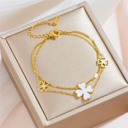 Titanium Steel 18K Gold Plated Sweet Minimalist Number Daisy Acrylic Bracelets Earrings Necklace