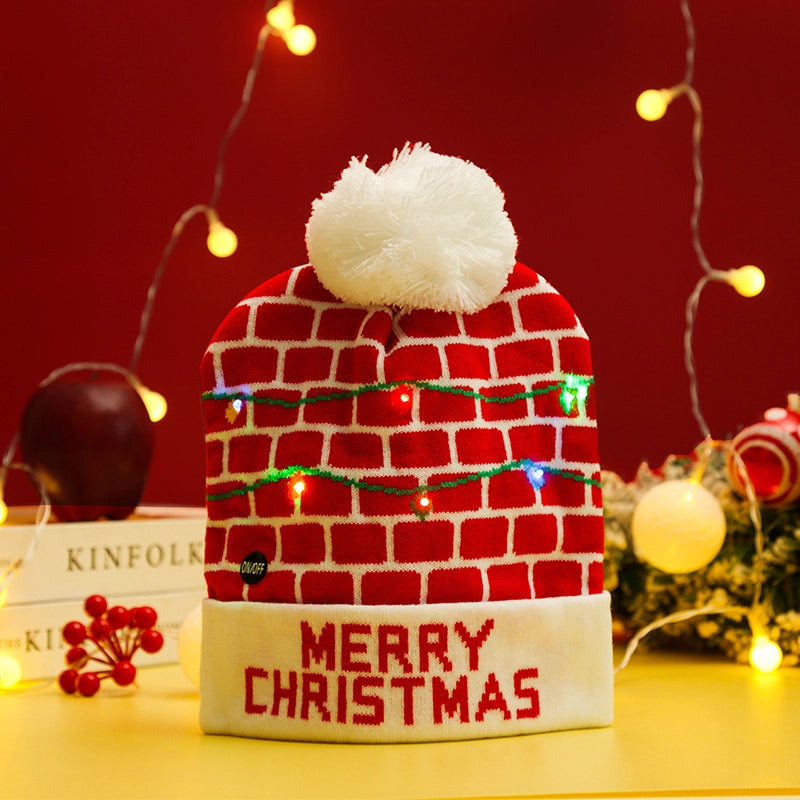 Christmas Decoration Knitted Christmas Hat LED Light Cap Adult And Children Cartoon Glowing Christmas Hat Christmas Hat For The Elderly