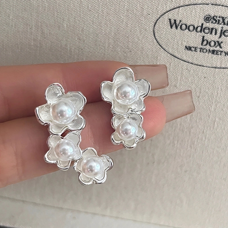 1 Pair IG Style Minimalist U Shape Geometric Flower Inlay Imitation Pearl Artificial Pearls Rhinestones Drop Earrings Ear Studs