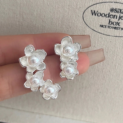 1 Pair IG Style Minimalist U Shape Geometric Flower Inlay Imitation Pearl Artificial Pearls Rhinestones Drop Earrings Ear Studs