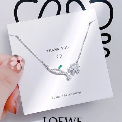 Casual Minimalist Human Flower Titanium Steel Plating Inlay Rhinestones Pearl Pendant Necklace