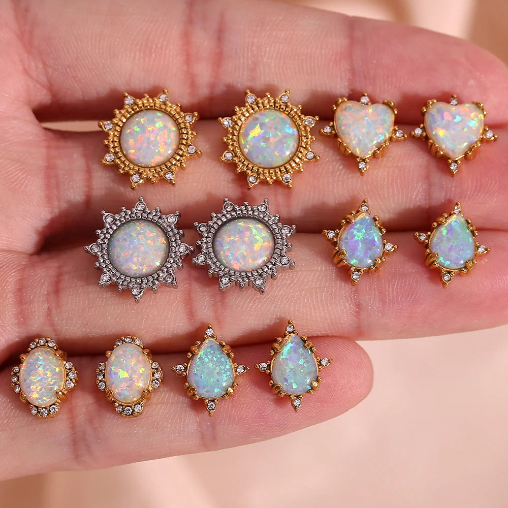 Fashion Heart Geometric Stainless Steel 18K Gold Plated Stud Earrings