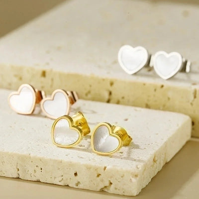 1 Pair Minimalist Heart Shape Titanium Steel Gold Plated Ear Studs