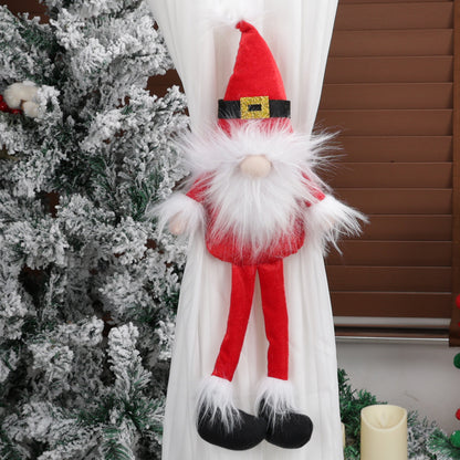 2 Pieces Christmas Curtain Buckle Long Hat Style Cartoon Old Man Elk Elf Holding Curtain Christmas Celebration Supplies