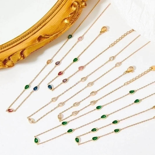 3 Pieces Sweet Water Droplets Heart Shape Stainless Steel Titanium Steel Gold Plated Zircon Bracelets Anklet Necklace 1 Piece