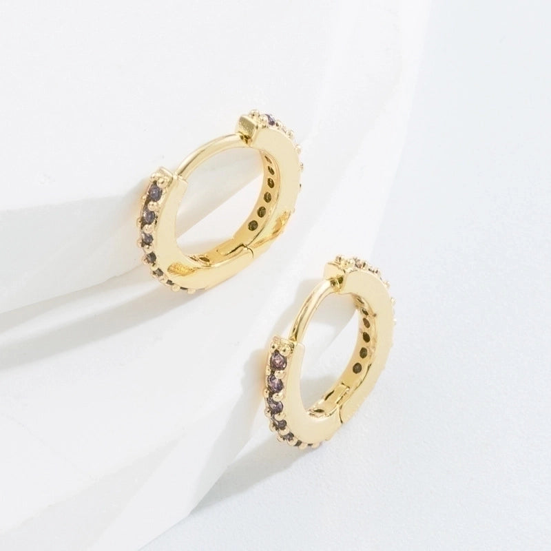 Minimalist O-shape Inlaid Zircon Copper Gold Plated Earrings