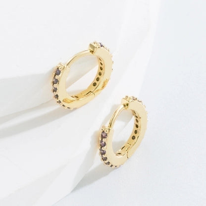 Minimalist O-shape Inlaid Zircon Copper Gold Plated Earrings