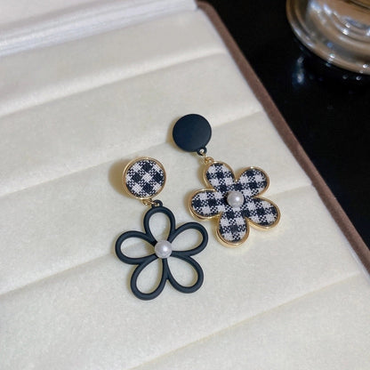 1 Pair Minimalist Flower Copper Enamel Rhinestones Drop Earrings Ear Studs