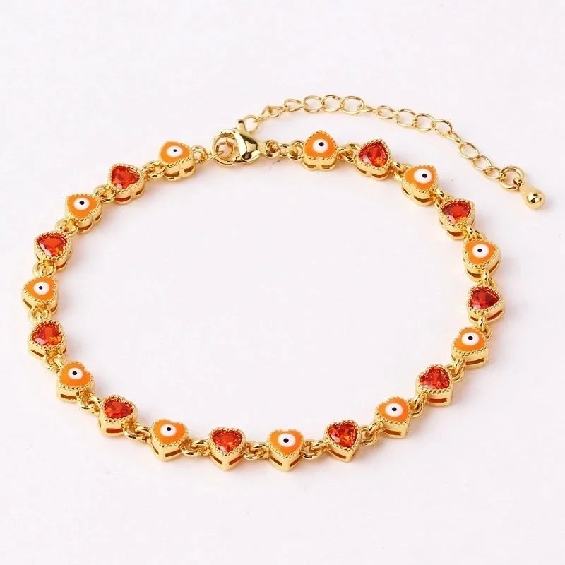 Retro Devil's Eye Heart Shape Copper Plating Inlay Zircon Gold Plated Bracelets
