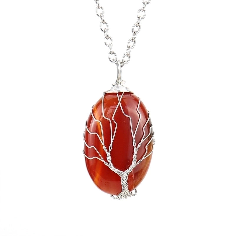 Minimalist Leaf Alloy Natural Stone Knitting Pendant Necklace
