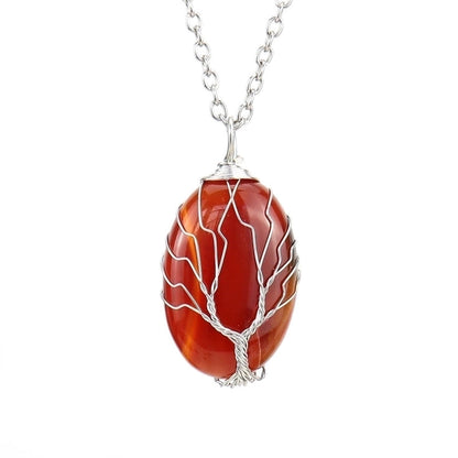 Minimalist Leaf Alloy Natural Stone Knitting Pendant Necklace