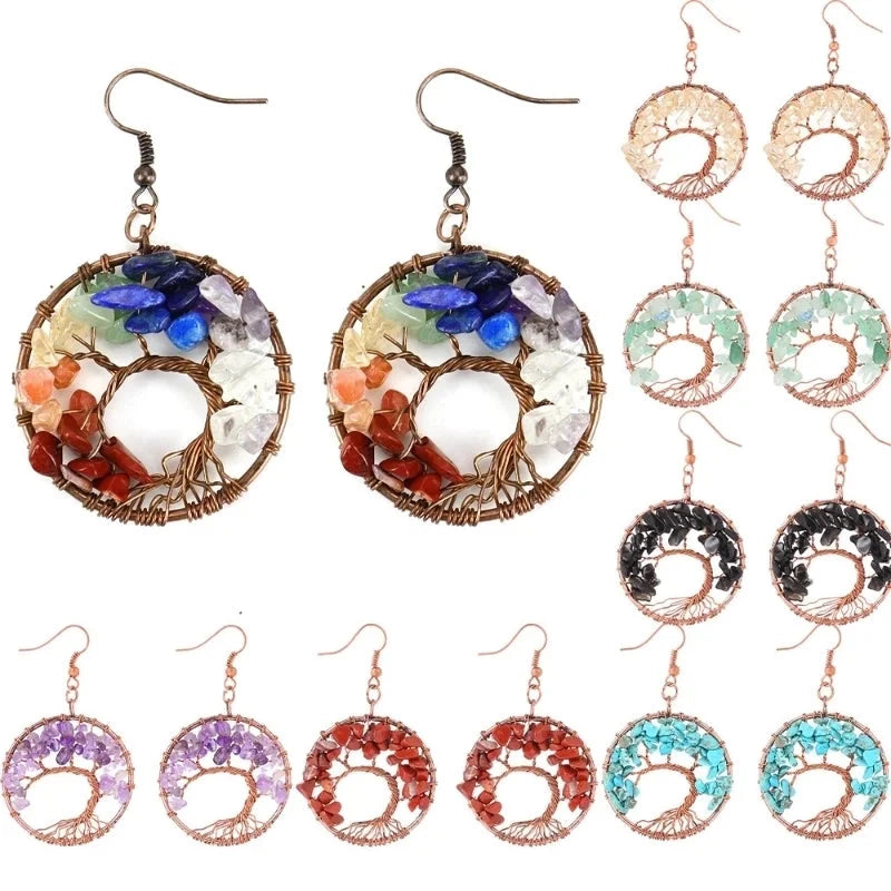 1 Pair Minimalist Leaf Natural Stone Copper Drop Earrings