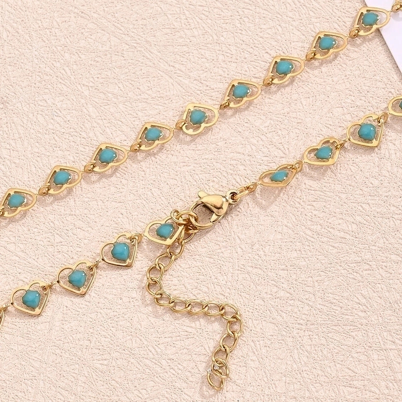 Sweet Minimalist Double Heart Heart Shape 304 Stainless Steel 18K Gold Plated Polishing Enamel Plating Necklace