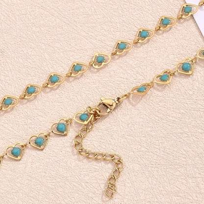 Sweet Minimalist Double Heart Heart Shape 304 Stainless Steel 18K Gold Plated Polishing Enamel Plating Necklace