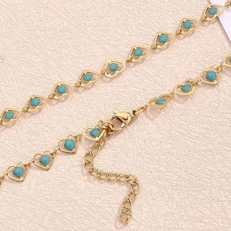 Sweet Minimalist Double Heart Heart Shape 304 Stainless Steel 18K Gold Plated Polishing Enamel Plating Necklace