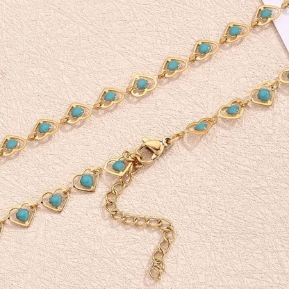 Sweet Minimalist Double Heart Heart Shape 304 Stainless Steel 18K Gold Plated Polishing Enamel Plating Necklace