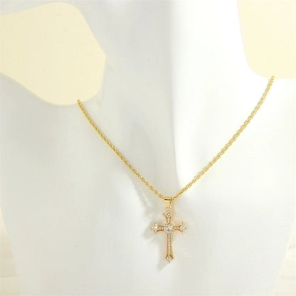 Minimalist Cross Heart Shape Copper 18k Gold Plated Zircon Pendant Necklace In Bulk