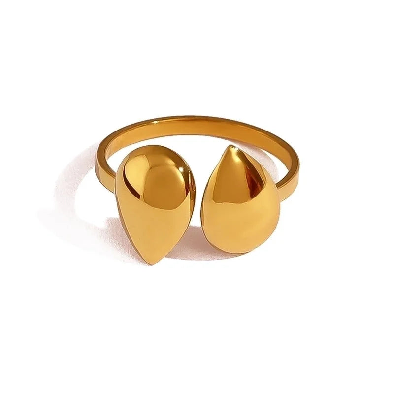 IG Style Vacation French Style Geometric Water Droplets 304 Stainless Steel 18K Gold Plated Open Rings