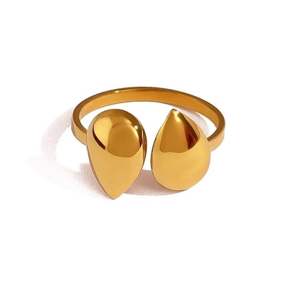 IG Style Vacation French Style Geometric Water Droplets 304 Stainless Steel 18K Gold Plated Open Rings