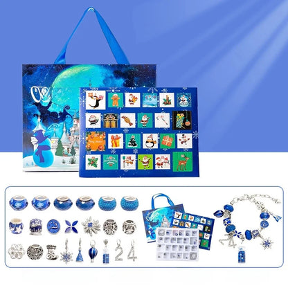 24 Grid Christmas Bracelet Blind Box Set Snowflake Drop Oil Beaded Bracelet Blue Glass Bottle Elderly Bell