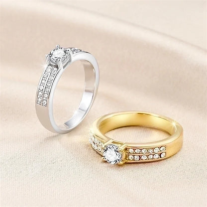 Romantic Shiny Round Titanium Steel Zircon 18K Gold Plated Polishing Plating Inlay Rings
