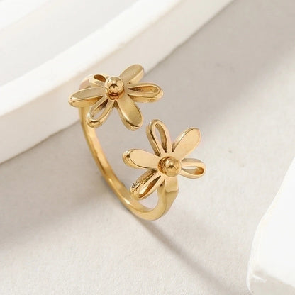 Minimalist Flower Stainless Steel Plating Open Rings